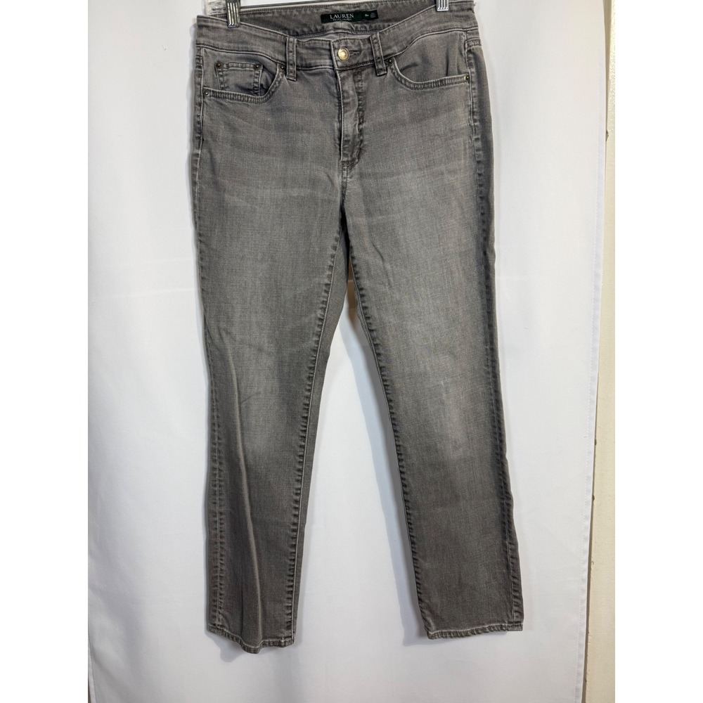 Lauren Ralph Lauren Womens 8P Grey Straight Leg Jeans Petite Mid Rise Denim